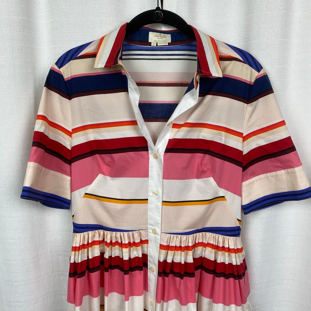 Kate Spade New York Spice Things Up Berber Stripe Shirt Dress Sz.4 - Picture 6 of 16
